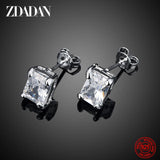 925 Silver Square Zircon Stud Earrings Wedding Jewelry