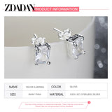 925 Silver Square Zircon Stud Earrings Wedding Jewelry
