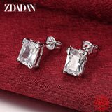 925 Silver Square Zircon Stud Earrings Wedding Jewelry