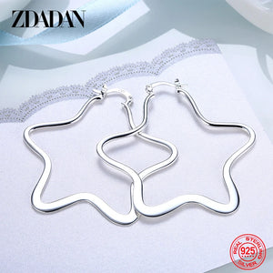 925 Silver Star Charm Hoop Earrings Geometric Oval Jewelry