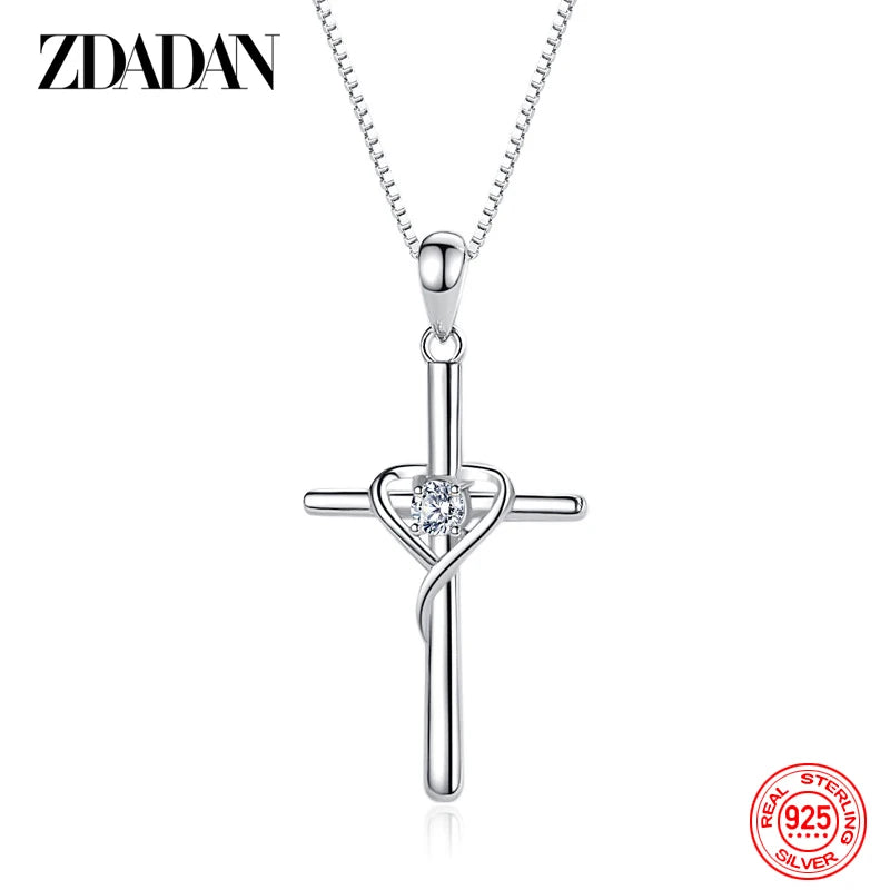 925 Silver Cross Zircon Pendant Necklace for Women