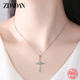 925 Silver Cross Zircon Pendant Necklace for Women