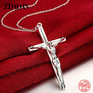 925 Sterling Silver Cross Necklace Chain for Women Men Jewelry Party Gift