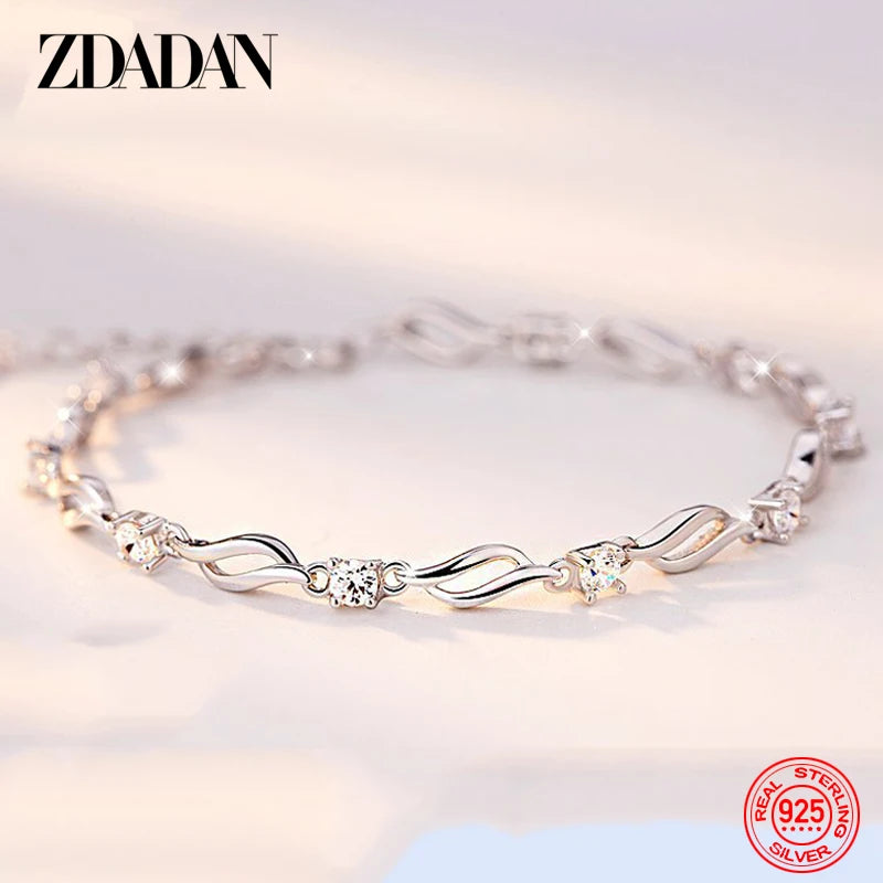 925 Silver Crystal Bracelet Chain Women's Jewelry Gift