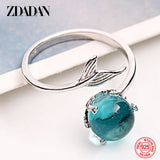 925 Silver Crystal Fishtail Open Ring Women Jewelry