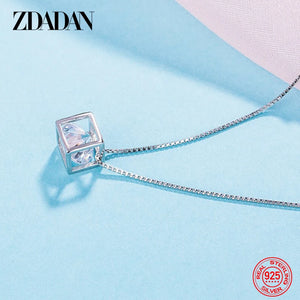 925 Silver Cube Chain Necklace Women Engagement Jewelry