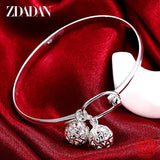 925 Silver Double Balls Bracelet Bangle Women Wedding Jewelry