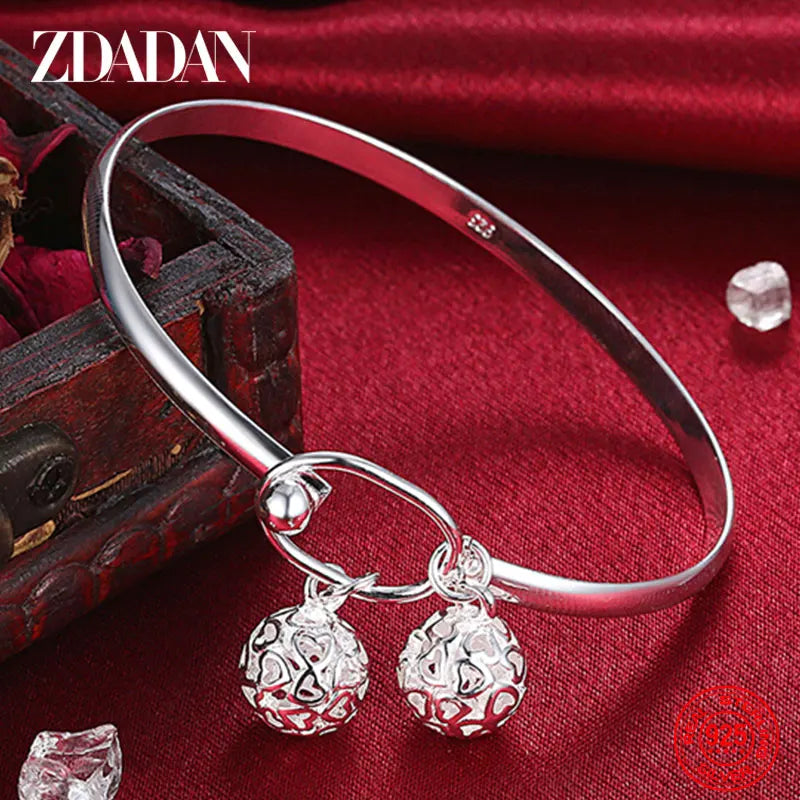 925 Silver Double Balls Bracelet Bangle Women Wedding Jewelry