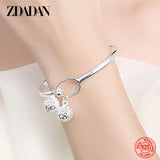 925 Silver Double Balls Bracelet Bangle Women Wedding Jewelry