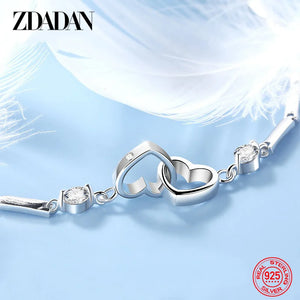 925 Sterling Silver Double Heart Bracelet Wedding Jewelry Gift