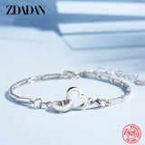 925 Sterling Silver Double Heart Bracelet Wedding Jewelry Gift