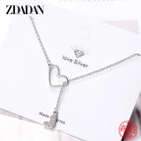 925 Silver Double Heart Chains Necklace Women Wedding Jewelry