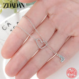 925 Silver Double Heart Chains Necklace Women Wedding Jewelry