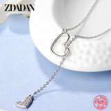 925 Silver Double Heart Chains Necklace Women Wedding Jewelry