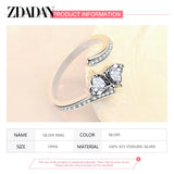 925 Sterling Silver Double Heart Open Adjustable Ring For Women