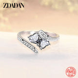 925 Sterling Silver Double Heart Open Adjustable Ring For Women