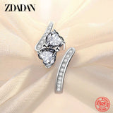 925 Sterling Silver Double Heart Open Adjustable Ring For Women