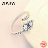 925 Sterling Silver Double Heart Open Adjustable Ring For Women