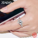 925 Sterling Silver Double Heart Open Adjustable Ring For Women