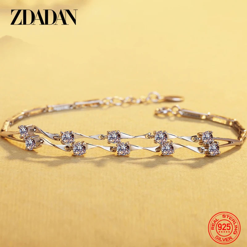 925 Silver Bamboo Zircon Bracelet for Women