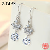 925 Silver Crown CZ Zircon Drop Earrings Wedding Jewelry