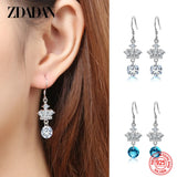 925 Silver Crown CZ Zircon Drop Earrings Wedding Jewelry
