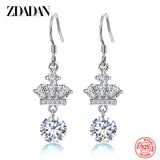 925 Silver Crown CZ Zircon Drop Earrings Wedding Jewelry