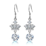 925 Silver Crown CZ Zircon Drop Earrings Wedding Jewelry