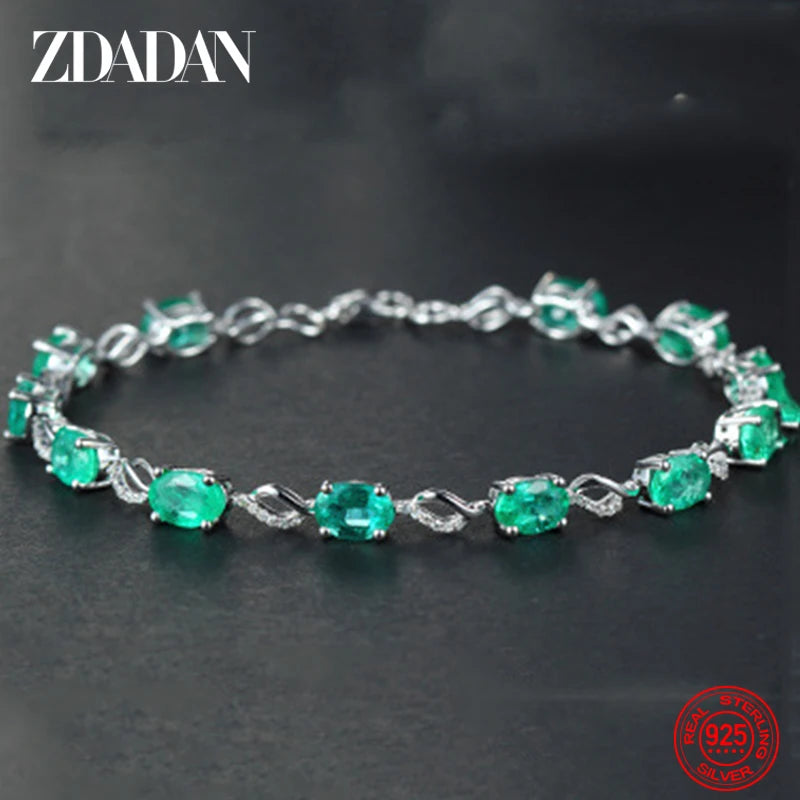 925 Silver Emerald Bracelet Chain Jewelry for Women
