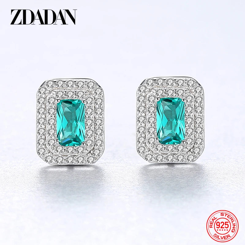925 Silver Emerald Earring Women Wedding Jewelry