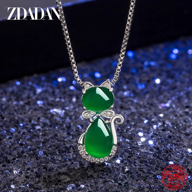 925 Sterling Silver Emerald Necklace Zircon Box Chain Jewelry