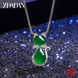 925 Sterling Silver Emerald Necklace Zircon Box Chain Jewelry