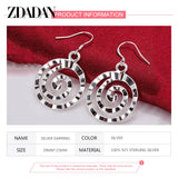 925 Sterling Silver Circle Spiral Earring Women Wedding Jewelry
