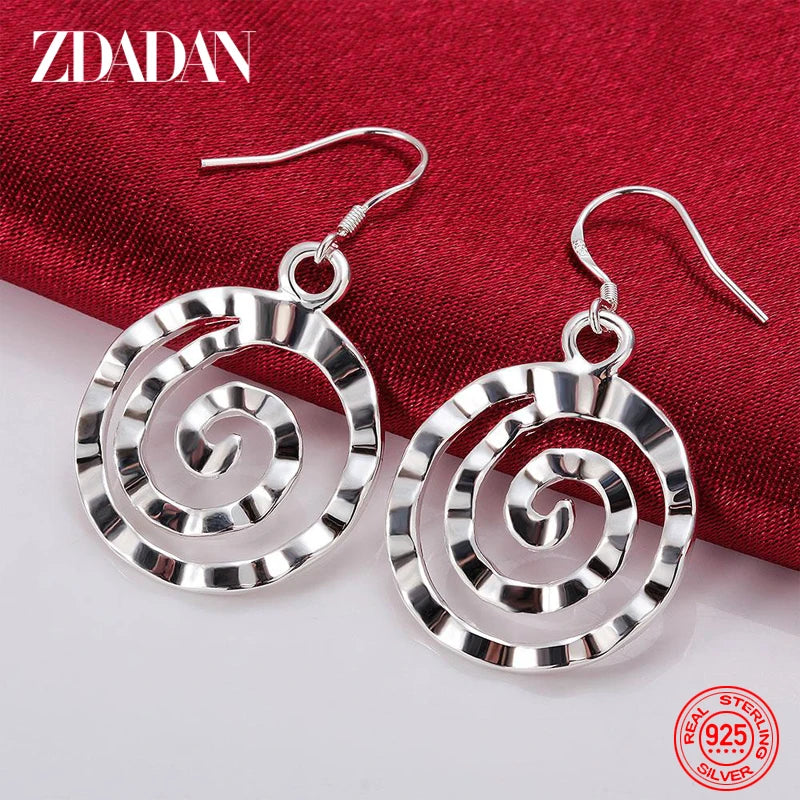 925 Sterling Silver Circle Spiral Earring Women Wedding Jewelry