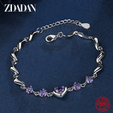 925 Silver Heart Crystal Bracelet Chain for Women Wedding