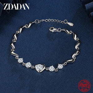 925 Silver Heart Crystal Bracelet Chain for Women Wedding