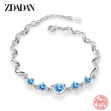 925 Silver Heart Crystal Bracelet Chain for Women Wedding