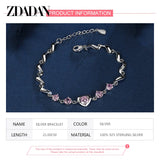 925 Silver Heart Crystal Bracelet Chain for Women Wedding