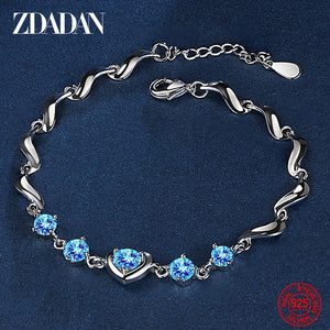 925 Silver Heart Crystal Bracelet Chain for Women Wedding
