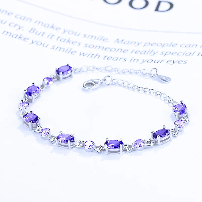 925 Silver Oval Ruby Bracelet for Women Wedding Jewelry
