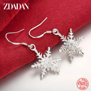 925 Silver Snowflake Drop Dangle Earrings Wedding Jewelry