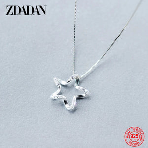 925 Silver CZ Star Necklace Chain for Women