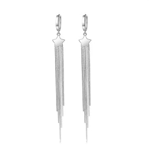 925 Silver Star Long Dangle Earrings for Women Party Wedding