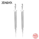 925 Silver Star Long Dangle Earrings for Women Party Wedding