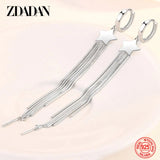 925 Silver Star Long Dangle Earrings for Women Party Wedding