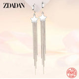 925 Silver Star Long Dangle Earrings for Women Party Wedding