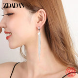 925 Silver Star Long Dangle Earrings for Women Party Wedding