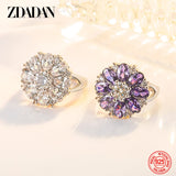 925 Silver Flower Amethyst Ring for Women Party Jewelry Gift