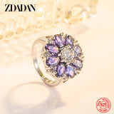 925 Silver Flower Amethyst Ring for Women Party Jewelry Gift