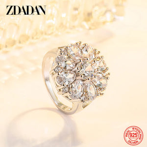 925 Silver Flower Amethyst Ring for Women Party Jewelry Gift